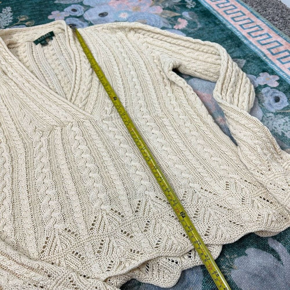 Ralph Lauren Womens Cable Knit Shawl V Neck Sweater XL Cream Ivory Cotton - Picture 9 of 12